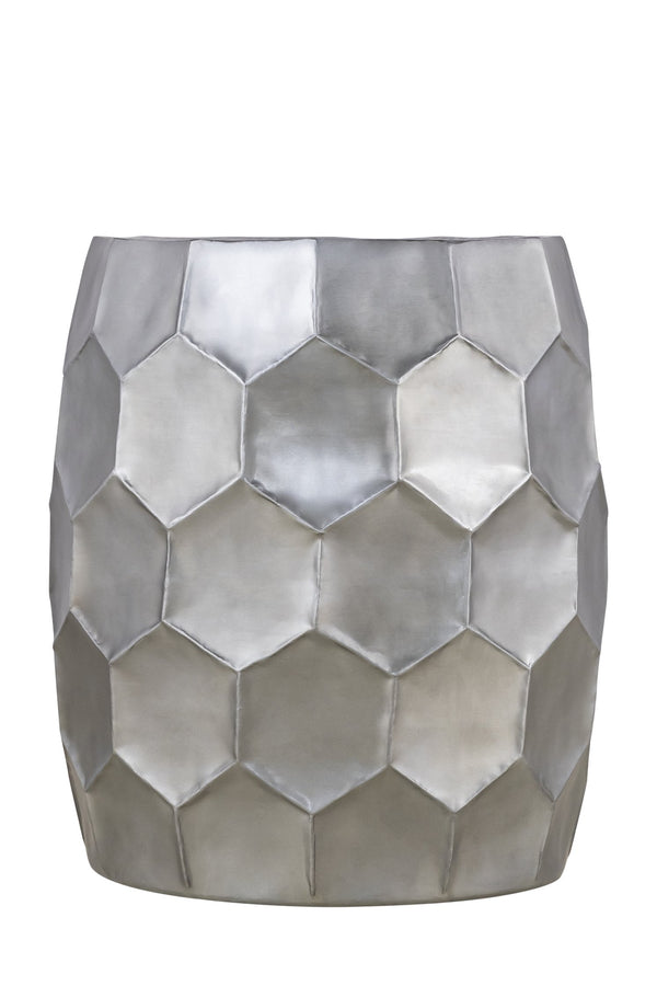 English Elm Modern Round Hand-Hammered Aluminum Coffee & End Table Set — Hexagonal Patterned Artisanal Design Silver B009S01530