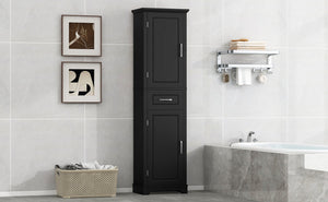 English Elm Tall Bathroom Storage Cabinet with Slim Profile, Adjustable Shelves, Anti-Tip Safety & Painted MDF Finish Black N725P246463B