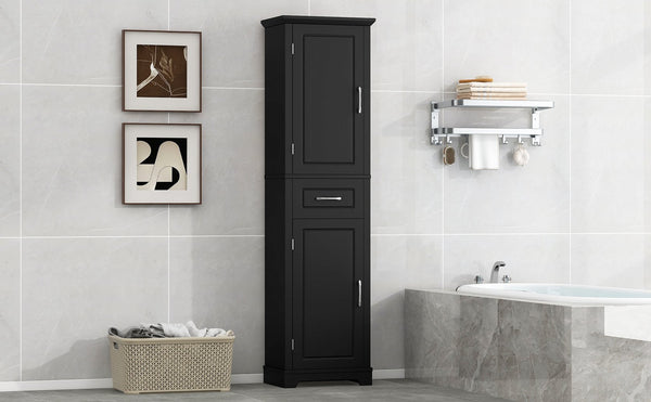 English Elm Tall Bathroom Storage Cabinet with Slim Profile, Adjustable Shelves, Anti-Tip Safety & Painted MDF Finish Black N725P246463B
