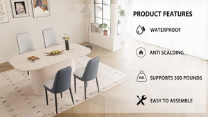 English Elm 63" Modern Cream Mdf Dining Table Set With 4 Blue Pu Chairs, Sturdy Design, Easy Assembly & Comfort! W2189S00694