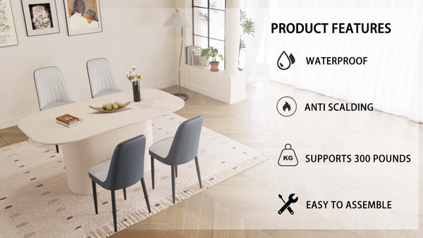 English Elm 63" Modern Cream Mdf Dining Table Set With 4 Blue Pu Chairs, Sturdy Design, Easy Assembly & Comfort! W2189S00694