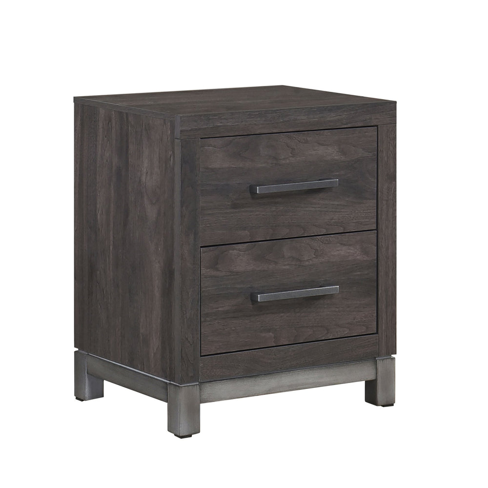 English Elm Modern Zephyr Nightstand with 2 Drawers, Dark Gray Faux Wood, Antique Silver Accents, 20"x17"x24.5" B011P255194
