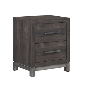 English Elm Modern Zephyr Nightstand with 2 Drawers, Dark Gray Faux Wood, Antique Silver Accents, 20"x17"x24.5" B011P255194