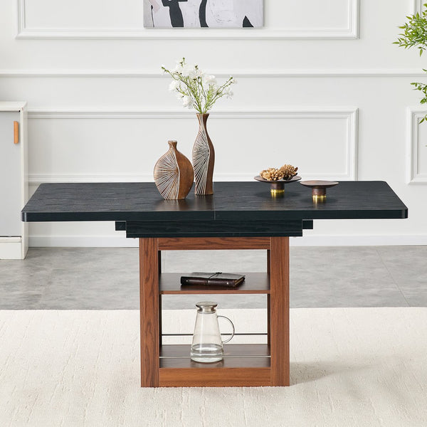 English Elm An Extendable Mdf Dining Table with Open Shelf Storage Seats up to Eight Black,Walnut W1151S04668