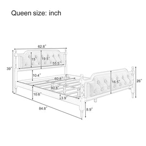 English Elm Traditional Solid Wood Bed Frame with Tufted Upholstered Headboard, No Box Spring Needed, Sturdy Support Walnut 83.1 L x 15.5 W x 5.1 H BS701P242647N