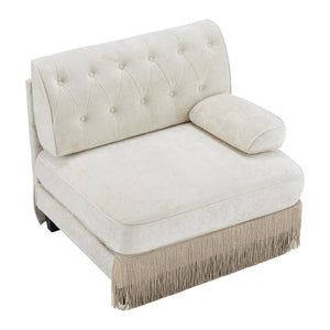 English Elm Sofa Rsf Velvet Fleece Chesterfield Sectional with Button Tufting and Tassel Skirt W714P450806