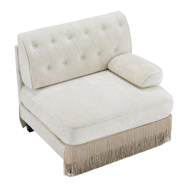 English Elm Sofa Rsf Velvet Fleece Chesterfield Sectional with Button Tufting and Tassel Skirt W714P450806