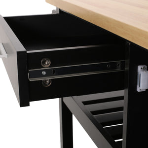 English Elm Christopher Knight Home® - Kitchen Island Cart with Solid Rubberwood Top, 41.75" Mobile Island with Drawer, Cabinet, Shelves & Wheels Black 67756.00NATBLK