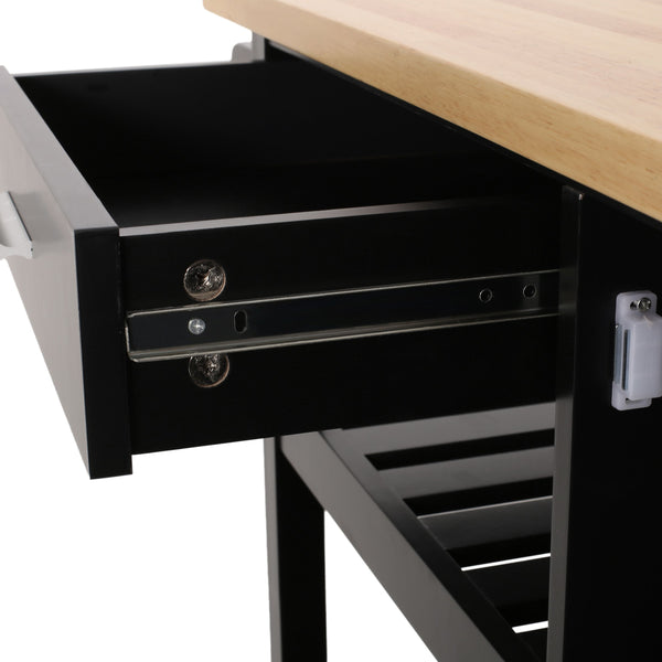 English Elm Christopher Knight Home® - Kitchen Island Cart with Solid Rubberwood Top, 41.75" Mobile Island with Drawer, Cabinet, Shelves & Wheels Black 67756.00NATBLK