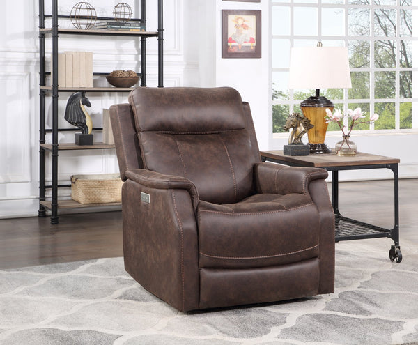 English Elm Steve Silver - Valencia Dual Power Reclining 3-Piece Living Room Set in Dark Brown Faux Leather with Console Storage and Cupholders B081S00311