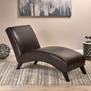 English Elm Christopher Knight Home® - FINLAY Curved KD Chaise Lounge in Brown PU Faux Leather with Birch Wood Legs, Modern Comfort 55420.00PUBRN