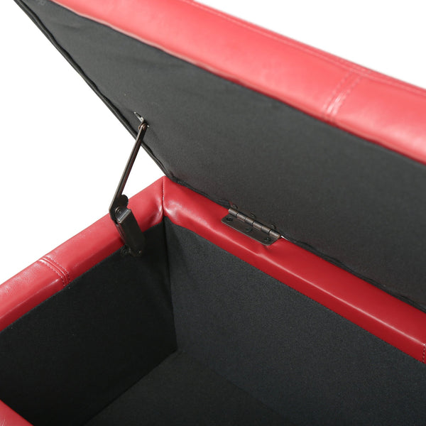 English Elm Glouster Bench Style Pu Leather Storage Ottoman with Soft Close Lid for Bedroom Red 57742.00RED