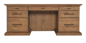 Hooker Furniture Big Sky Executive Desk — Pecky Hickory Rustic Executive Desk With Leather Writing Surface, 7 Drawers, Locks 6700-10562-80