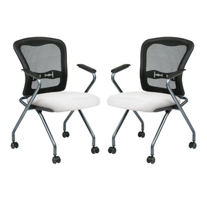OSP Home Furnishings Deluxe Nesting Armchair with Mesh Back Lumbar Support for Office and Meeting Rooms Snow 84440-R101