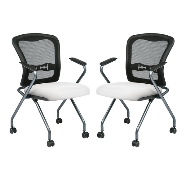 OSP Home Furnishings Deluxe Nesting Armchair with Mesh Back Lumbar Support for Office and Meeting Rooms Snow 84440-R101