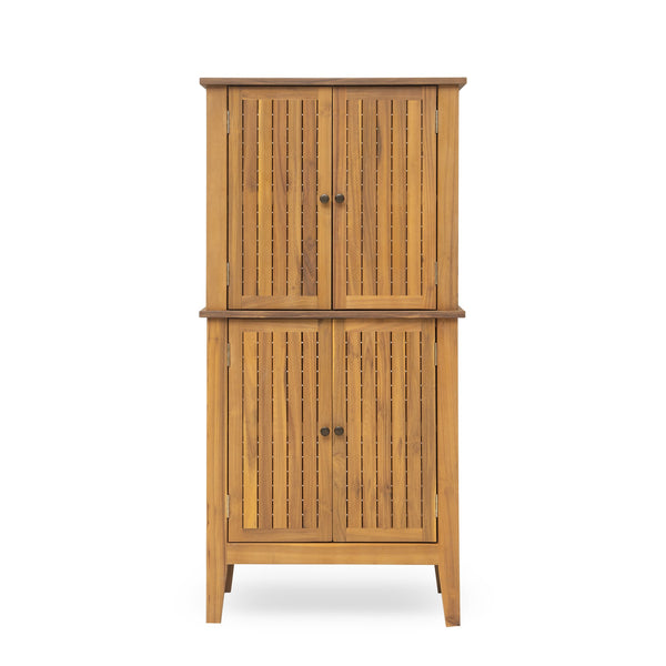 English Elm Christopher Knight Home® - Kedzie Teak Acacia Wood Cabinet with Slatted Coastal Farmhouse Design, Weather‑Resistant Storage (44.5") N775P251936T