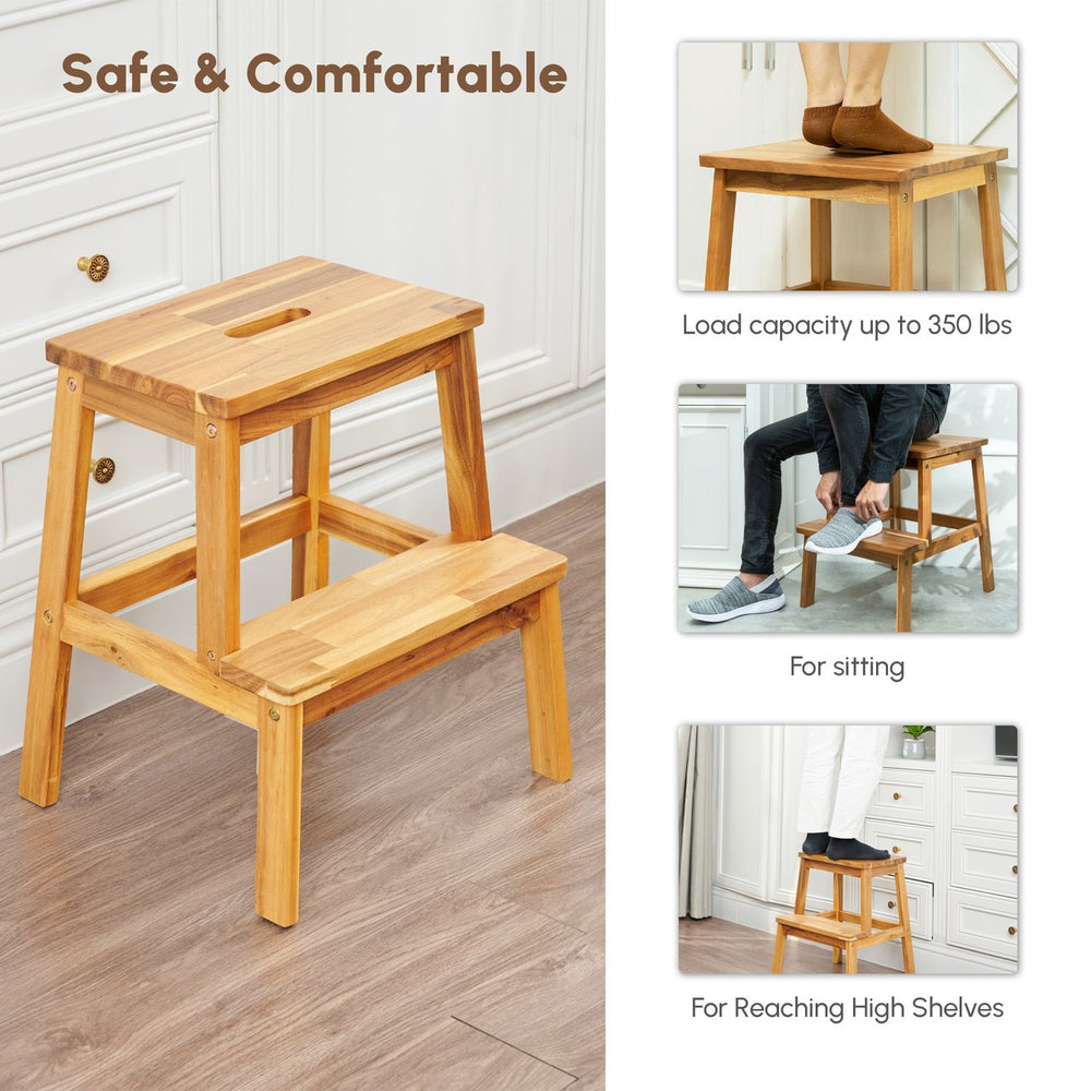 English Elm 2-Step Solid Acacia Wood Stool for Adults & Kids, 19.6" Tall, 250 lb Capacity, Portable Bench W2391P149795