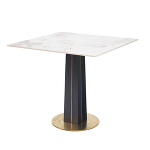 English Elm Modern Square Negotiation Table - Elegant White Sintered Stone Top With Black Legs & Gold Base W1535S00589