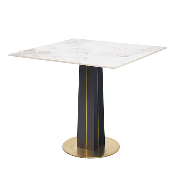 English Elm Modern Square Negotiation Table - Elegant White Sintered Stone Top With Black Legs & Gold Base W1535S00589