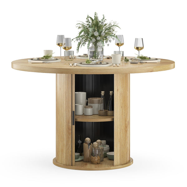 English Elm 43" Round Wood Dining Table with Geometric Metal Base Seats 4 Space Saving Modern Natural T3623P433900