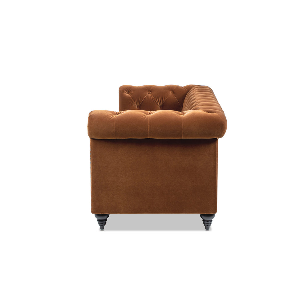 English Elm Jennifer Taylor Home - Alto 88" Tufted Chesterfield Sofa in Burnt Orange Performance Velvet — Handcrafted, Nailhead Trim, Durable Comfort B2719P280169