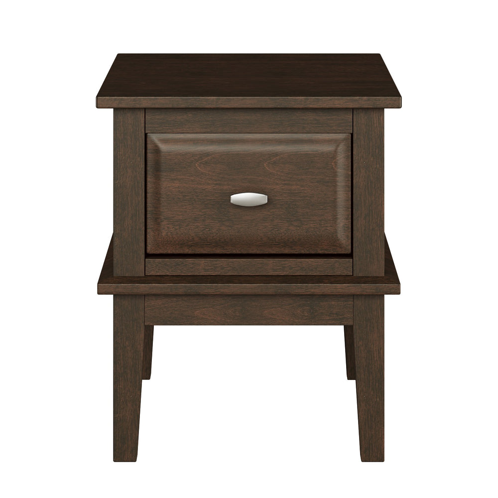 English Elm Transitional Cherry Finish Birch Veneer End Table with Dovetail Drawer and Nickel Hardware B011P459301