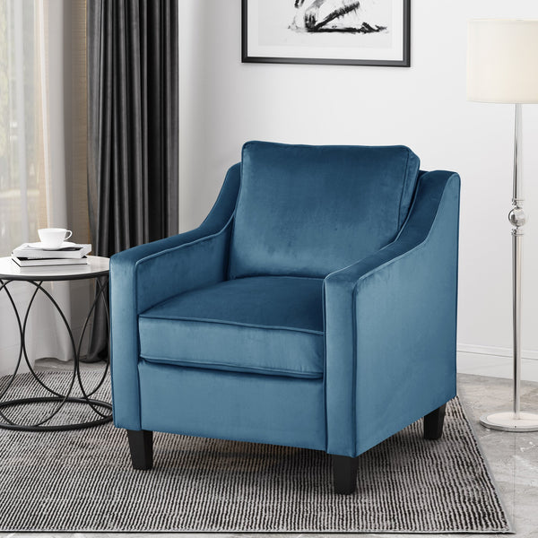 English Elm Christopher Knight Home® - Blue Velvet Upholstered Club Chair with Tonal Piping, Tapered Birch Legs, Plush Polyester Velvet Comfort N758P268293B