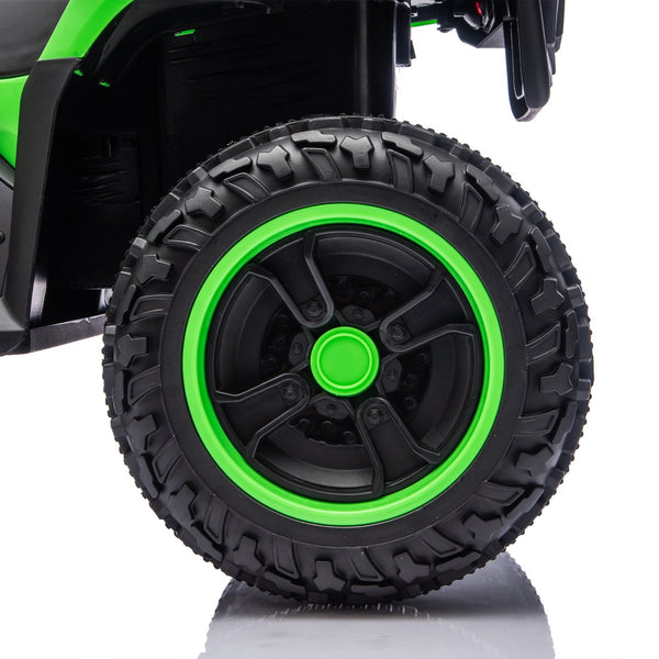 English Elm 24v Dual Motor Kids Atv Ride on with Led Lights Bluetooth Storage Racks Off Road Green W1578P390451