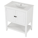 English Elm 30" White Modern Sleek Bathroom Vanity Elegant Ceramic Sink With Solid Wood Frame Open Style Shelf & Door Shelf Design