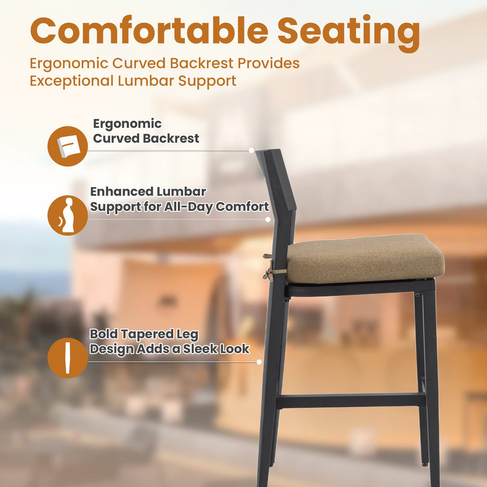 English Elm Modern 2Pc Aluminum Bar Stools Set With Ergonomic Backrest & Sunbrella Cushion For Indoor/Outdoor Use W1886P352311