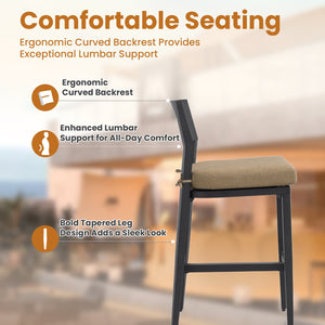 English Elm Modern 2Pc Aluminum Bar Stools Set With Ergonomic Backrest & Sunbrella Cushion For Indoor/Outdoor Use W1886P352311