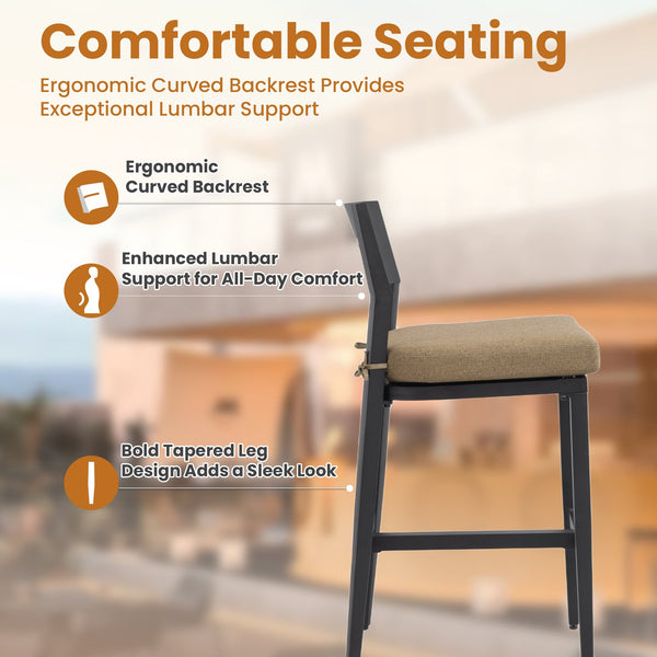English Elm Modern 2Pc Aluminum Bar Stools Set With Ergonomic Backrest & Sunbrella Cushion For Indoor/Outdoor Use W1886P352311