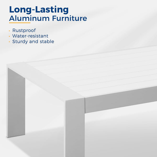 English Elm 43" Outdoor Aluminum Coffee Table with Slatted Wpc Top for Patio Deck Poolside White B082P454980