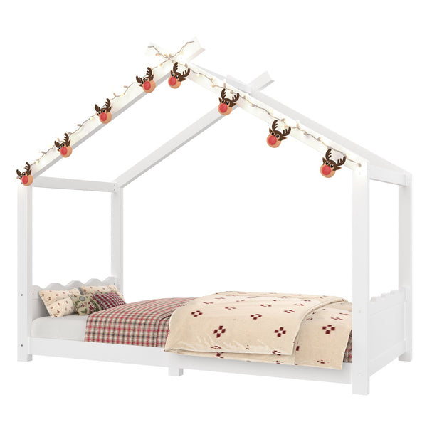 English Elm Twin House Frame Floor Bed Solid Pine Kids Room Montessori Low Profile Play Nook W1580P387835