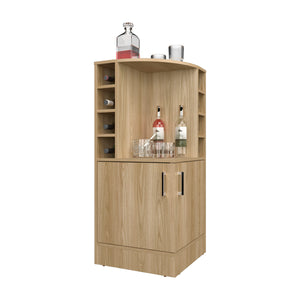 English Elm Bar Cabinet with Concealed Double Doors and 8 Wine Bottle Slots, Durable Engineered Wood Storage Solution Natural Wood 47.2 L x 23.23 W x 4.72 H B097P296835