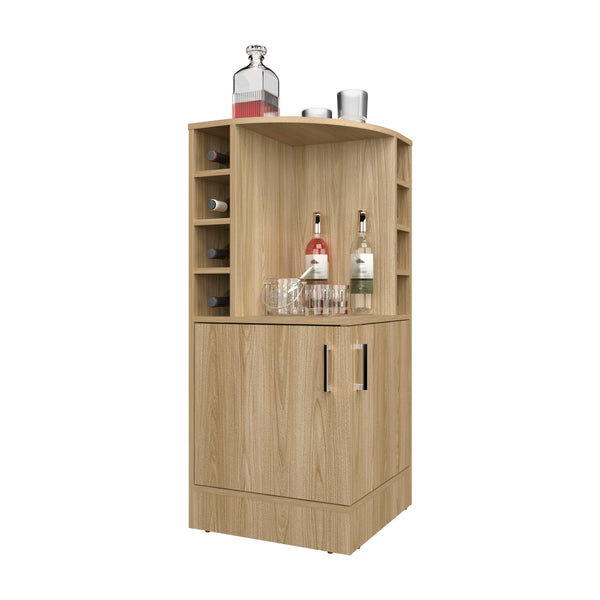 English Elm Bar Cabinet with Concealed Double Doors and 8 Wine Bottle Slots, Durable Engineered Wood Storage Solution Natural Wood 47.2 L x 23.23 W x 4.72 H B097P296835