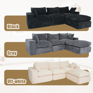 English Elm Modular Chenille Sectional Sofa Boneless Deep Seat Cloud Couch with Ottoman for Living Room White T5880S00003