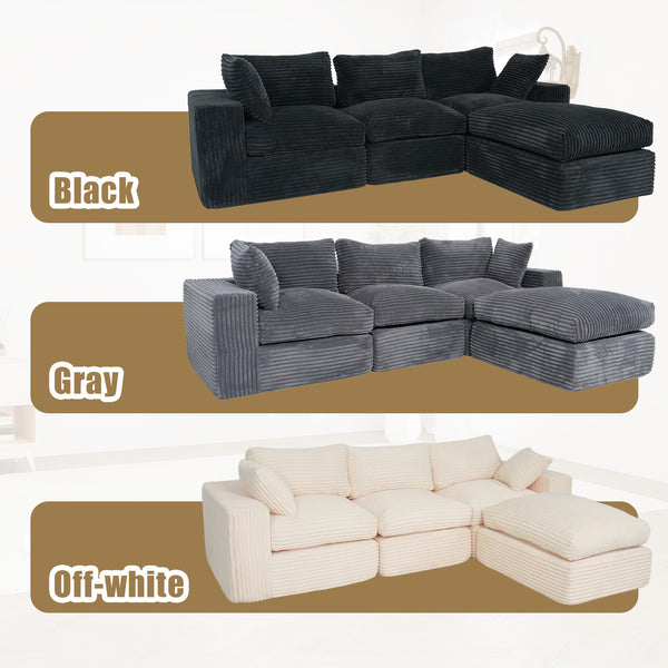 English Elm Modular Chenille Sectional Sofa Boneless Deep Seat Cloud Couch with Ottoman for Living Room White T5880S00003