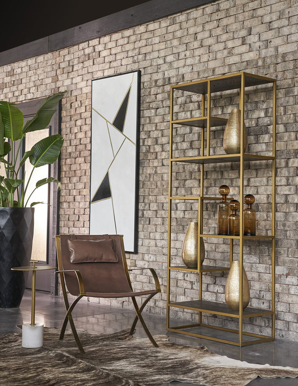 Sunpan Geometric Wall Art - Hand-Painted Contemporary Design in Black, White & Gold with Floater Frame