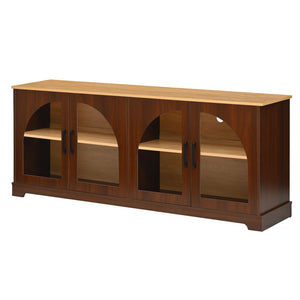 English Elm 3-piece Farmhouse Entertainment Center with Arched Glass Doors and Open Tower Shelving Walnut N721S000070P