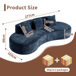 English Elm 3-seater Velvet Curved Sectional Sofa Plush Cloud Design for Open Living Rooms Blue W1765S00122
