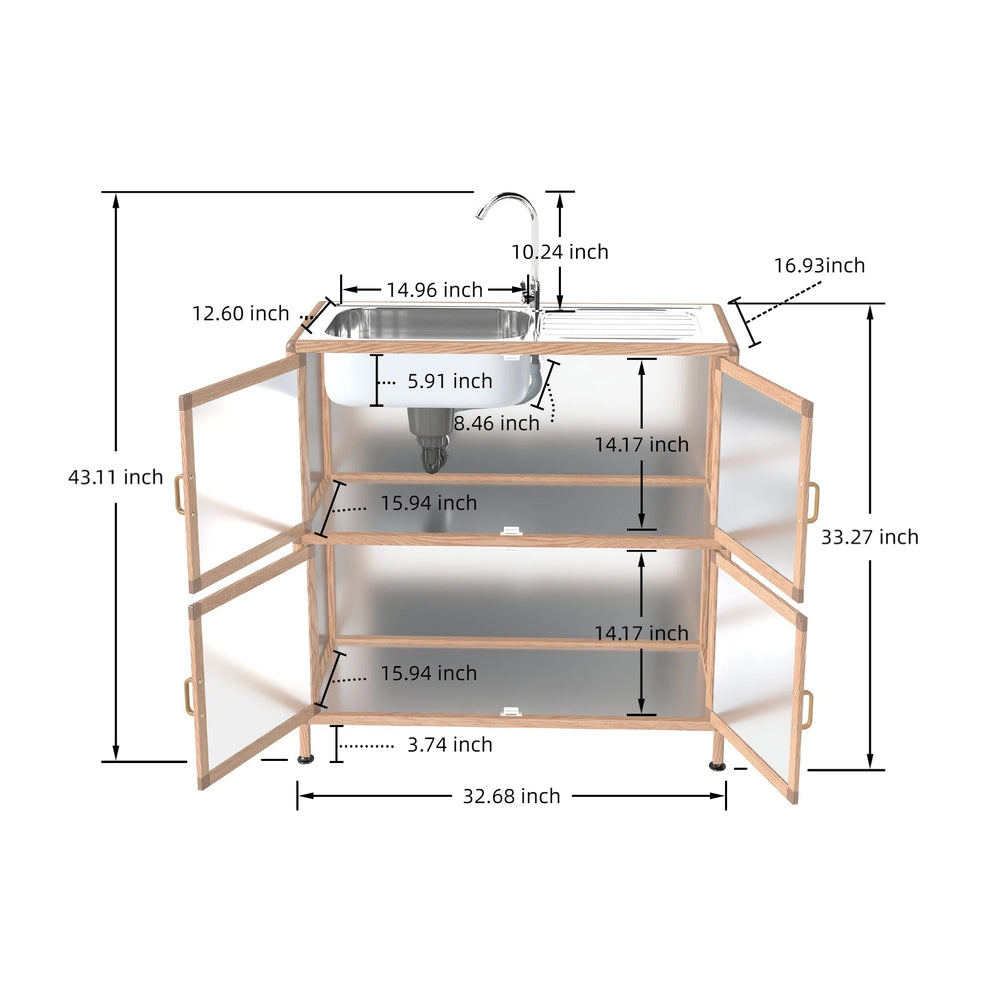 English Elm Utility Sink Station with Stainless Basin Rotating Faucet and Waterproof Storage Cabinet W3895P460811