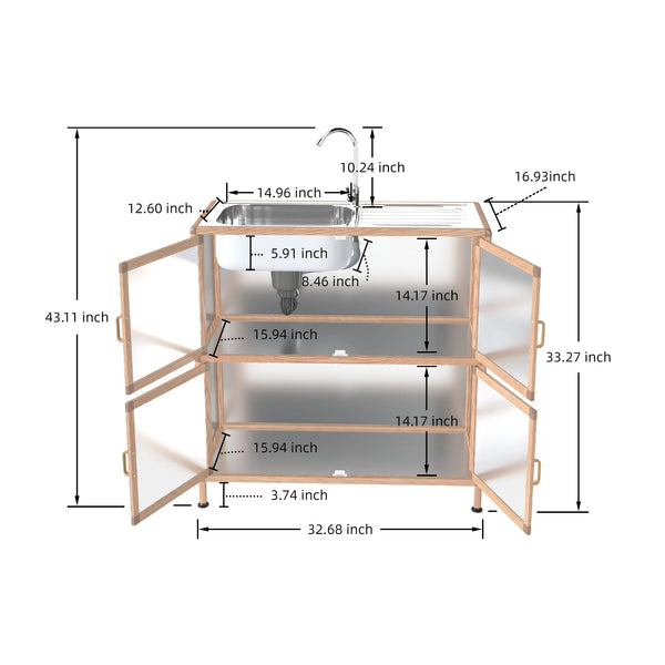 English Elm Utility Sink Station with Stainless Basin Rotating Faucet and Waterproof Storage Cabinet W3895P460811