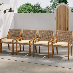 English Elm Christopher Knight Home® - Outdoor Dining Set – Stylish Acacia Wood Table & Wicker Chairs With Cream Cushions For Cozy Gatherings N770P272397G004_63119.00