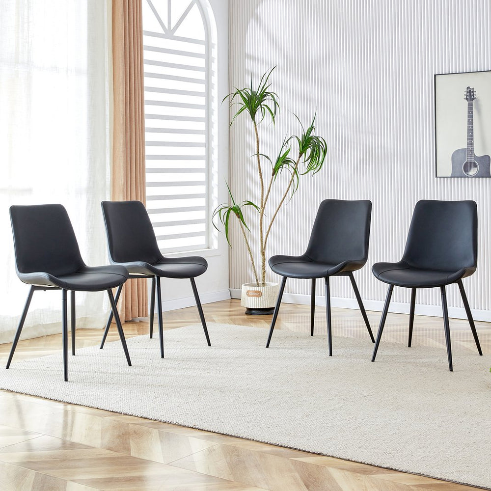 English Elm Black Faux Leather Dining Chairs Set of 4 with Curved Seats and Slim Metal Legs W1151P408848