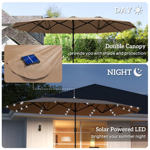 English Elm Double-sided Patio Umbrella with 36 Solar Led Lights Steel Frame Vented Canopy T3971P426126
