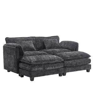 English Elm United Cozy Chenille Sofa For Two With Detachable Armrests, Foot Stools, And Handy Side Pockets W1568S00143-GIGA