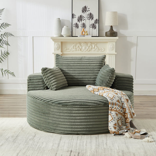 English Elm 55'l Chenille Round Sleeper Chair Fluffy Sculptural Seat for Living Room or Bedroom Green W834P401585