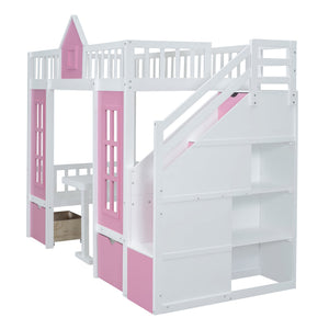 English Elm Twin-over-twin Bunk Bed Convertible Lower Desk Solid Pine Kids Bedroom Space Saver LT000681AAH-1