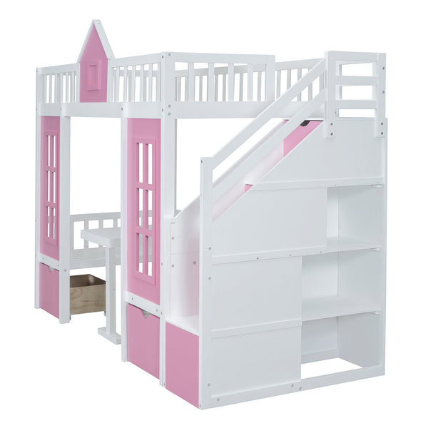 English Elm Twin-over-twin Bunk Bed Convertible Lower Desk Solid Pine Kids Bedroom Space Saver LT000681AAH-1